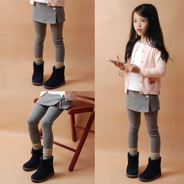 

trousers children's fake two-piece skirt pants autumn and winter girls' plush leggings female baby korean style, Blue