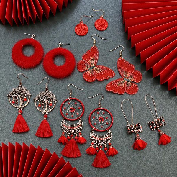 

dangle & chandelier simple earrings female chinese style festive geometric accessories bridal tassel autumn and winter, Silver