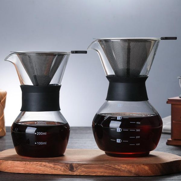 

coffee pots glass kettle with stainless steel filter drip brewing brewer pot dripper barista pour over maker wy603