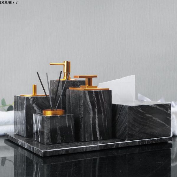 

four-piece suit black marble l bathroom supplies liquid soap dispenser gargle cup tray soap dish bath accessories set