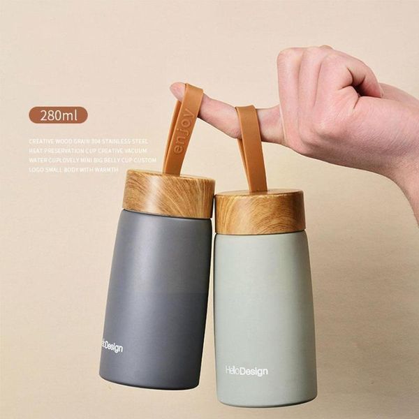 

water bottles 280ml wood grain portable steel vacuum flask thermal travel cup mug bottle belly h3y7