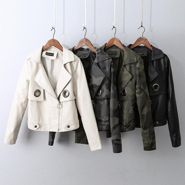 

women's leather & faux pu jacket women soft ladies motorcycle outerwear black camouflage female coat