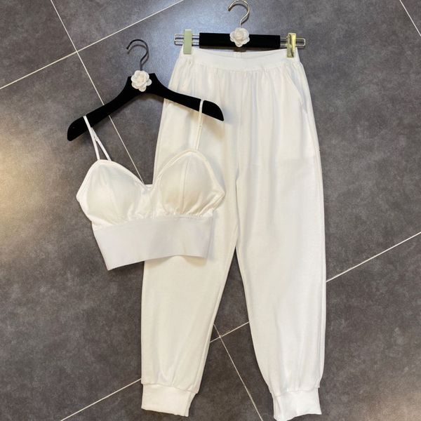 

2021 new fashion casual summer with no sleeves hollow high-waisted waistcoat two pieces women's ensembl 7mzz, Gray
