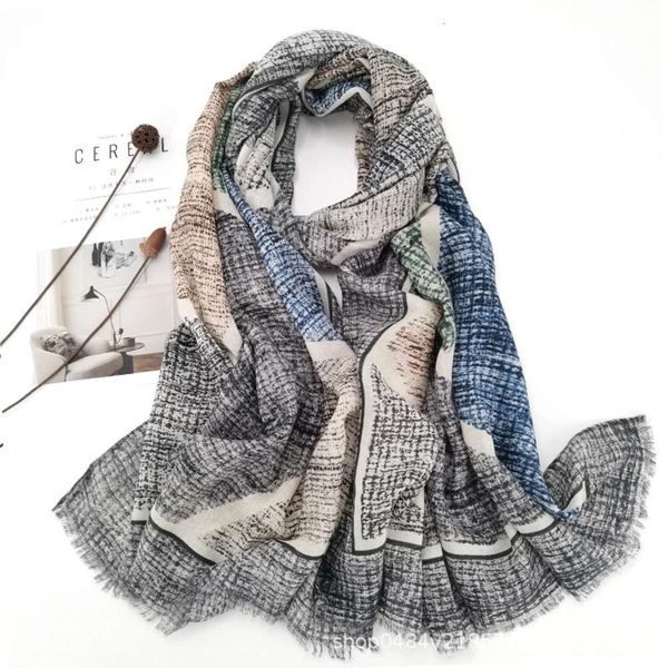 

spring and autumn new national style women's fashion printed cotton hemp sunscreen scarf elegant warm thickened neck, Blue;black