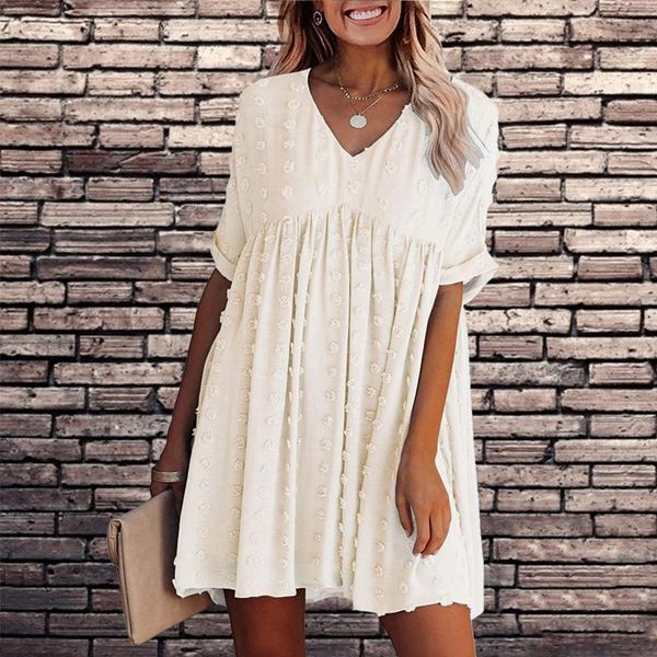 

women's swimwear women dress summer bubble casual short sleeve mini v neck high waist solid color beach party vestidos female, White;black