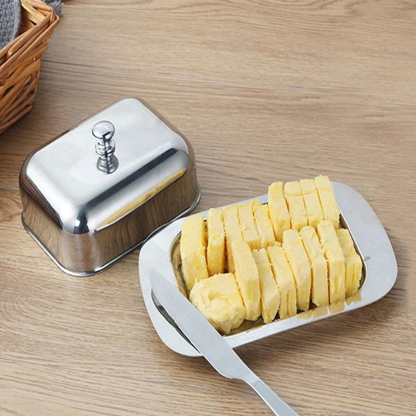 

dishes & plates cheese bread storage tray with lid stainless steel butter dish box container keeper kitchen supplies