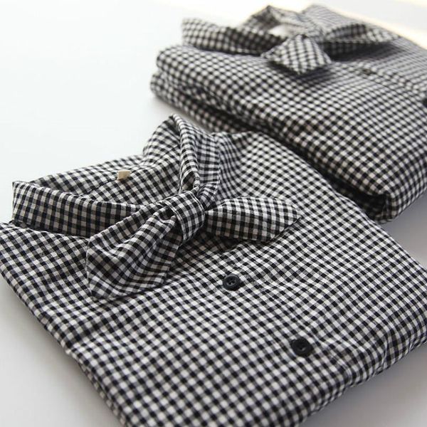

women's blouses & shirts weyes kelf spring long sleeve tie neck women 2021 autumn black and white plaid shirt girls female blouse with