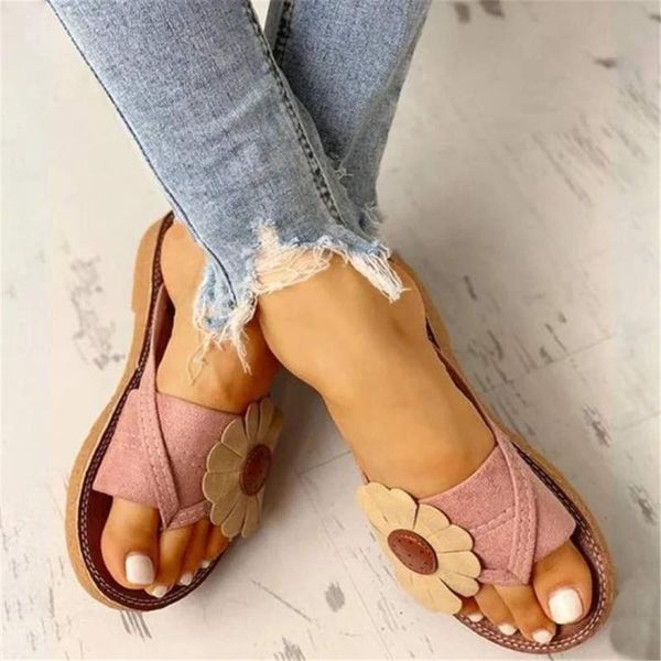 

slippers flower women's summer slipper flat sandals ladies bohemia beach flip flop large size women shoes, Black