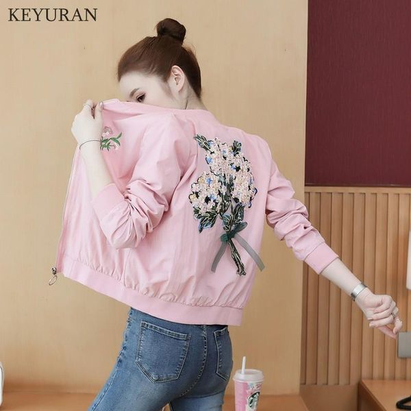 

women's jackets women bomber jacket 2021 casual systemic tree flowers embroidered flight female basic coats autumn baseball, Black;brown