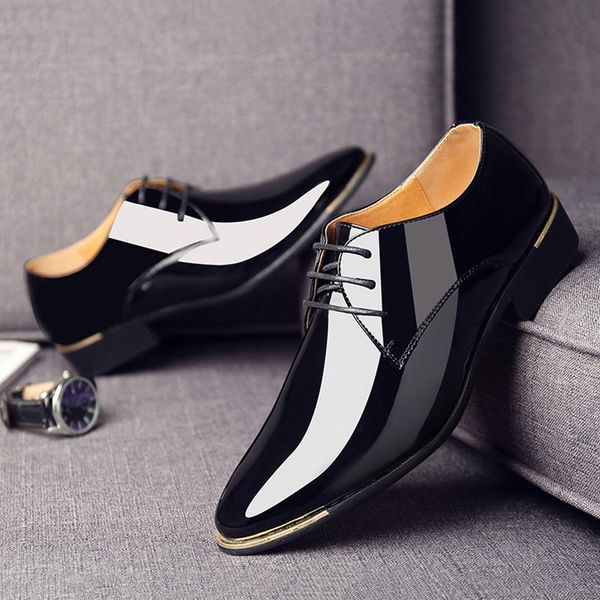 

dress shoes patent leather mens casual fashion business wedding men british style pointed toe party flats hv-038, Black