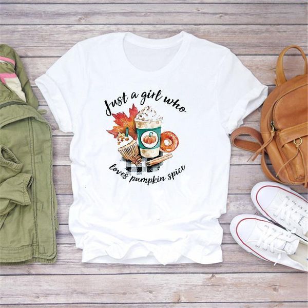 

just a girl who loves pumpkin spice funny autumn fall t shirts women girls graphic tees harajuku women clothes, White
