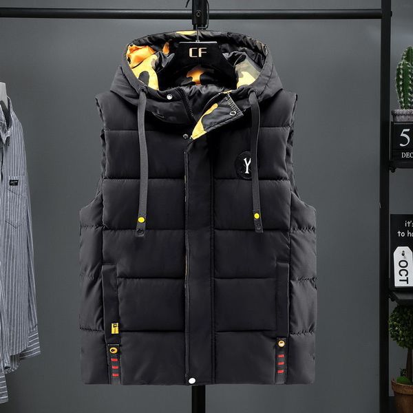 

new fashion in autumn winter loose and handsome shoulder jacket couple warm down cotton vest men's sleeveless coat, Black;white