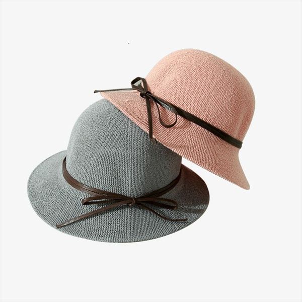 

fashion flat cap bow knitted straw hat summer beach sun for girl women wide brim hats bucket visor, Blue;gray
