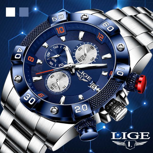 

reloj hombre lige fashion blue design quartz clock mens watches brand luxury watchc for men waterproof sport chronograph 210527, Slivery;brown