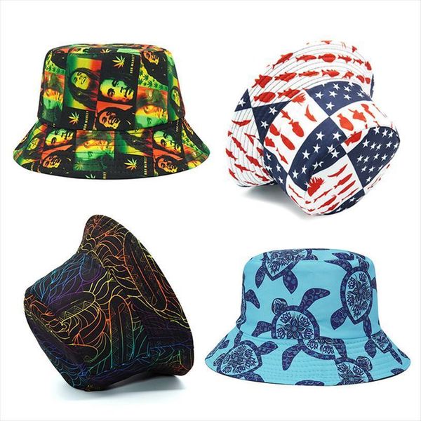

vintage star bucket hats men women weed print hip hop reversible bob summer fisherman hat travel beach cap panama, Blue;gray