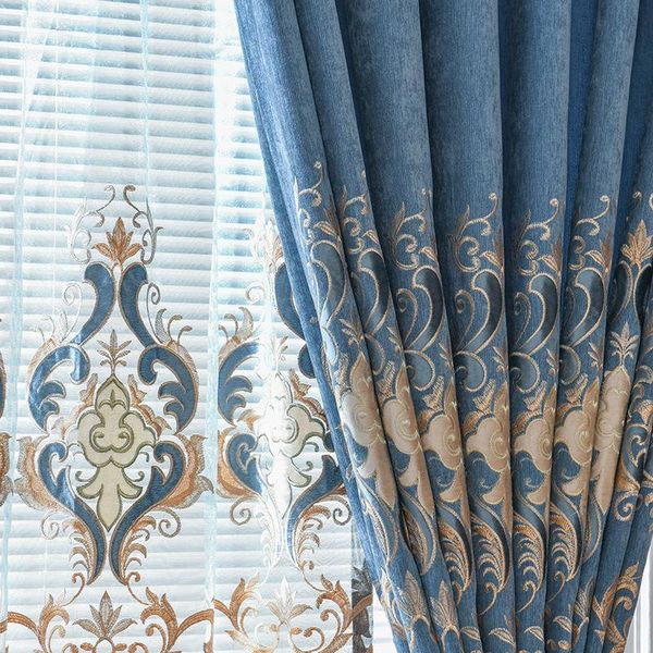 

european chenille green embroidered curtains for living room windows classic luxury elegant curtains for bedroom