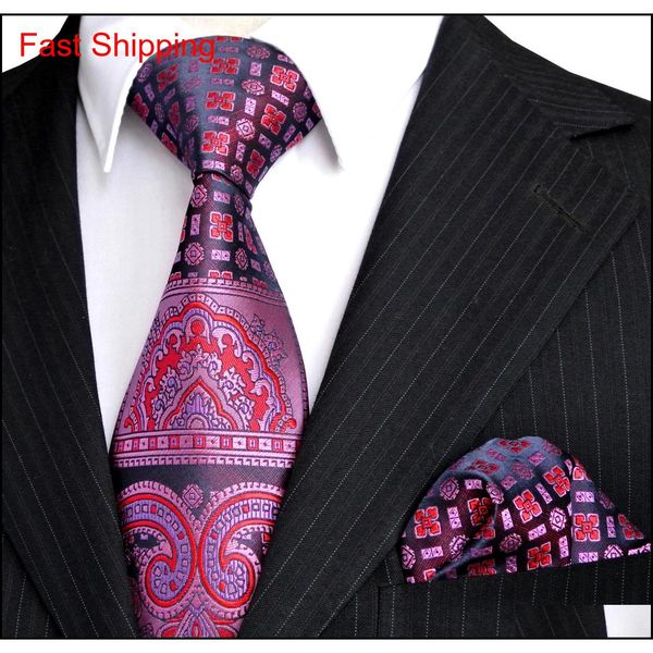 

e4 tie sets pink navy blue purple floral pattern mens necktie handkerchief 100% sil qyldgv bdefashion