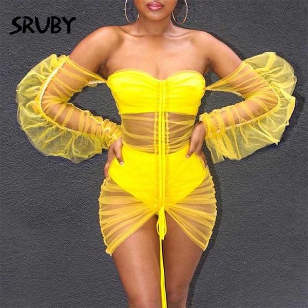 

casual dresses sruby mesh pleated dress women off shoulder mini night club party backless bodycon summer yellow vestidos, Black;gray