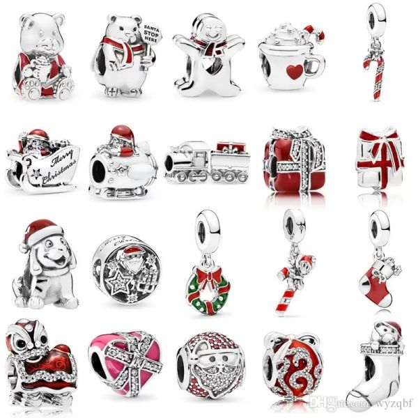 

925 sterling silver multi style santa claus charms christmas train charm cocoa & candy cane bead fit pandora original bracelets diy jewelry, Black