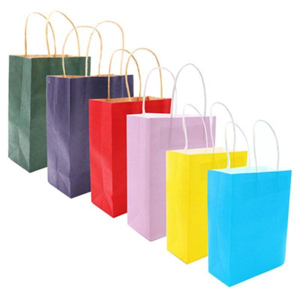 

gift wrap 10pcs/lot multifunction soft color paper bag with handles 21x15x8cm festival shopping bags kraft