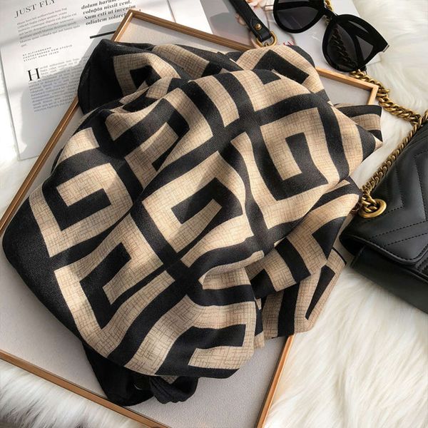 

rational style female spring autumn korean version versatile black and white labyrinth pattern long scarf shawl dual purpose, Blue;gray