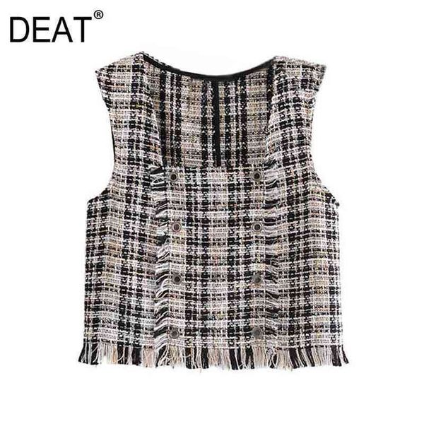 

[deat] spring autumn fashion double breasted stripe sleeveless loose temperament all-match women's vest 13c042 210527, Black;white