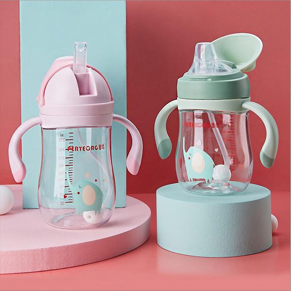 

silica gel feeding kids toddler newborn baby drink cups water bottles kids drinking sippy cup with straw handle infantil drinker