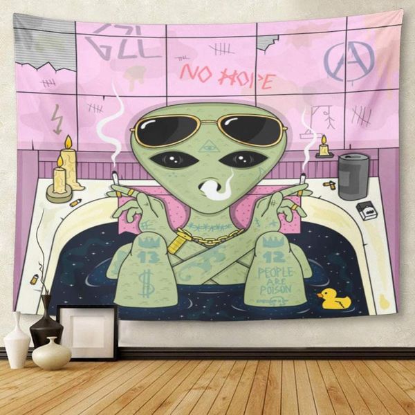 

tapestries alien smoke and chill in bath cigarette glasses tapestry home decor wall hanging for living room bedroom dorm art