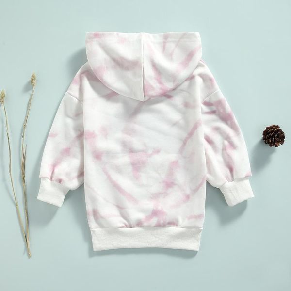 

girl's dresses children tie-dye hooded sweatshirt, girls loose fit long sleeve pullover with front pocket 2021 fashion, Red;yellow