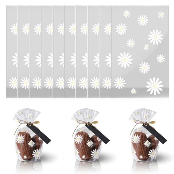 

gift wrap 50/100pcs transparent packaging bags flower printed cookie snack chocolate candy storage bag for christmas party
