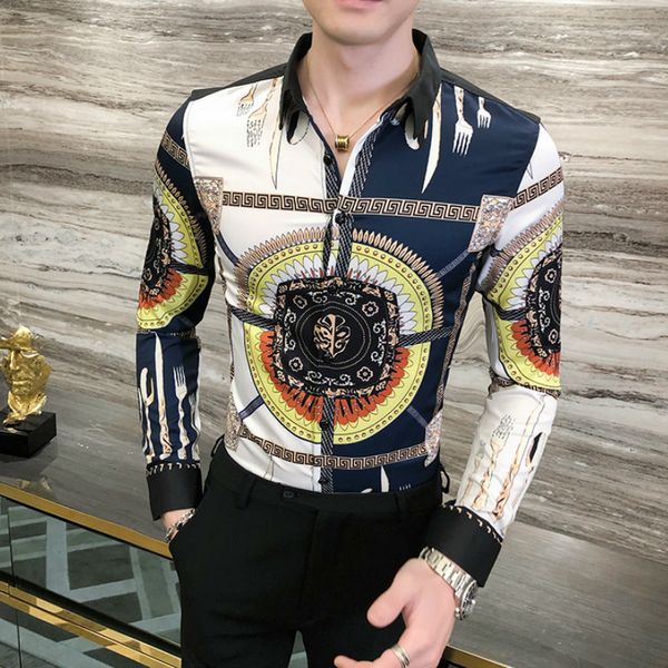 

gold luxury shirts fine casual party streetwear night club men's clothes for hombre 9ars, White;black