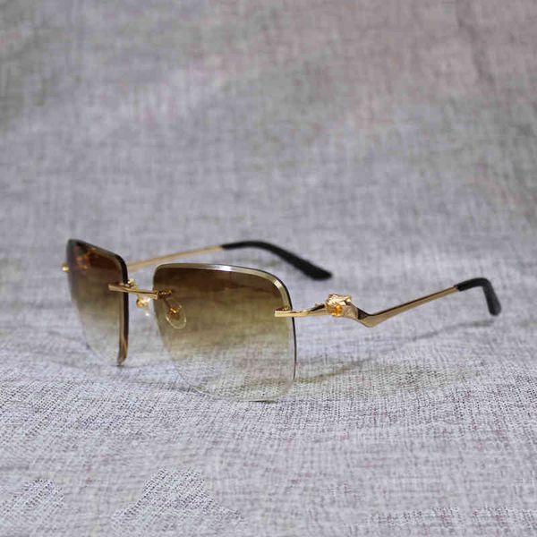 Vintage Rimls Boy Sunglass Erkekler Sunglass Leopar Tarzı Kare Metal Gölge Kesme Lens Gafas Kadınlar Için Açık 120