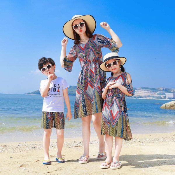 

child 2021 new fashion summer drs a parent family of three and four, Blue