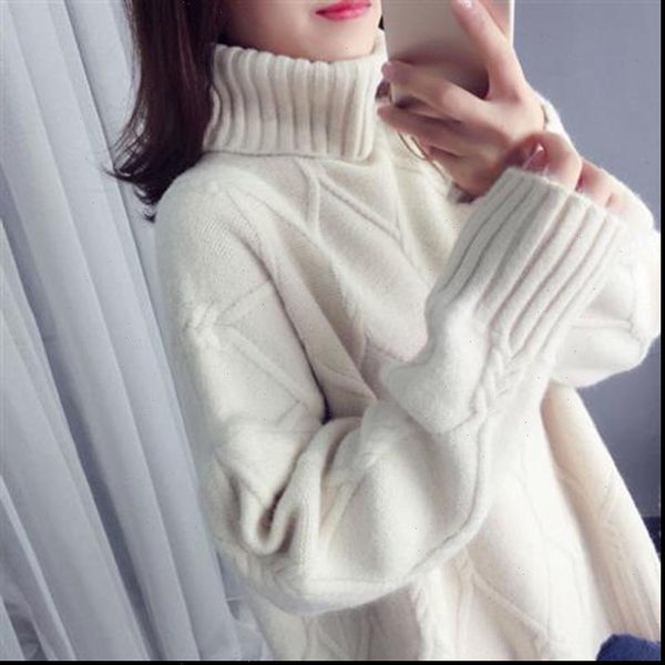 

cold proof warm pullover sweater solid color turtleneck sweater women thick autumn and winter drop shipping high quality, White;black