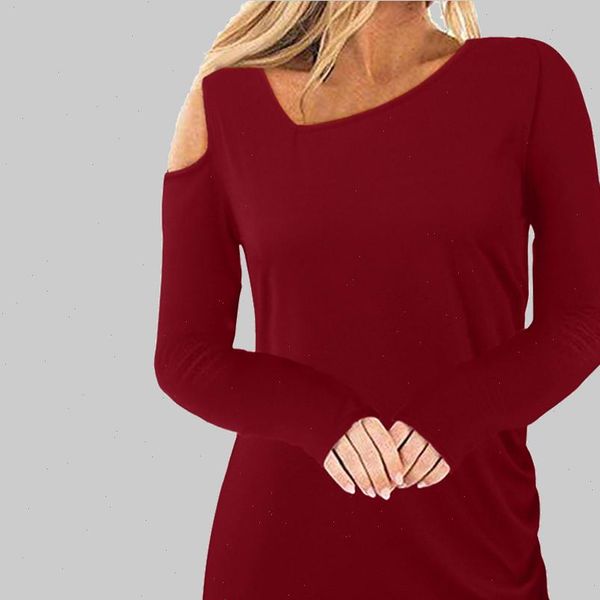 

blouse women fashion solid cold shoulder slash neck wrinkled long sleeve plus size shirt blouse, White