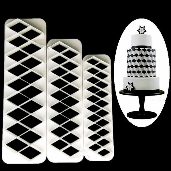 

baking & pastry tools 3pcs plastic diamond shaped geometric shape sugar flip printing model cake decoration