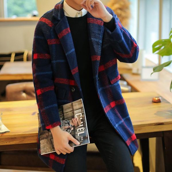 

men's aand women's autumn and winter models japanese retro woolen plaid trendy woolen coat loose version, Black
