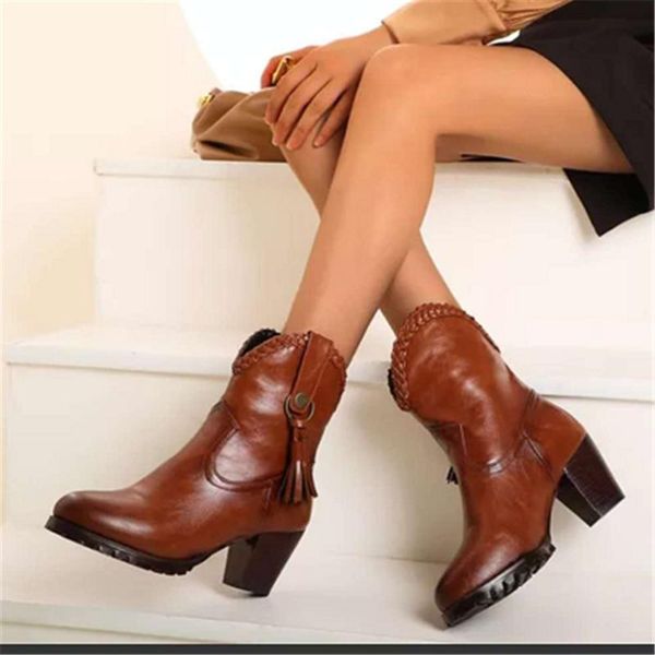 

boots women ankle chaussure high heels pumps booties plus size gladiator pu leather warm shoes woman zapatos mujer sapato d2303, Black