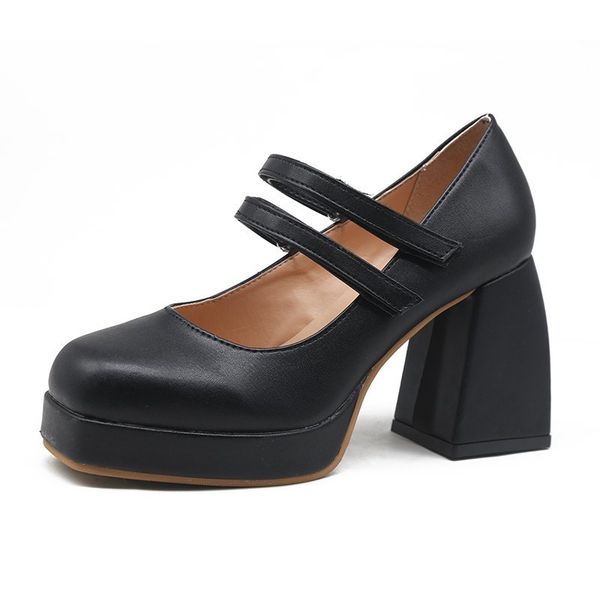 

women platform high heels double buckle lolita shoes ankle strap dress shoes thick sole mary janes shoes pumps spring 9027ndress, Black