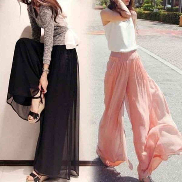 

women palazzo pant causal wide leg pants for women chiffon trouser elegant loose pure color autumn female tulle lining pant, Black;white