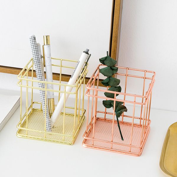 

rose gold pen potlood holder cosmetic box mesh man bureau storage plank office deskorganizer stationery deliveries
