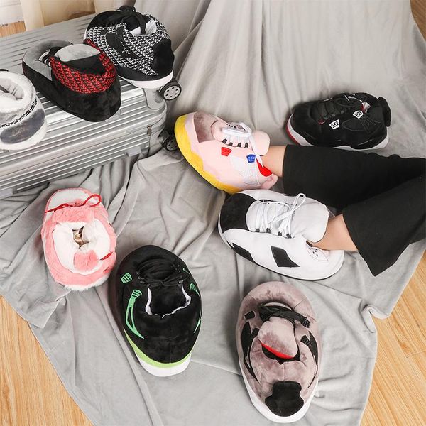 

slippers winter warm women cute home  sneakers men house floor cotton shoes woman eu 35-44 plush sliders, Black