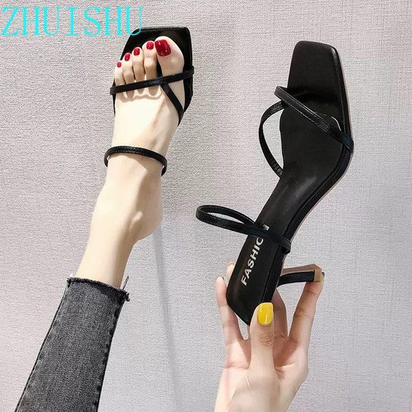 

sandals and slippers for women's outer wear 2021 summer new korean version of all-match flip-flops female stiletto high heels, Black
