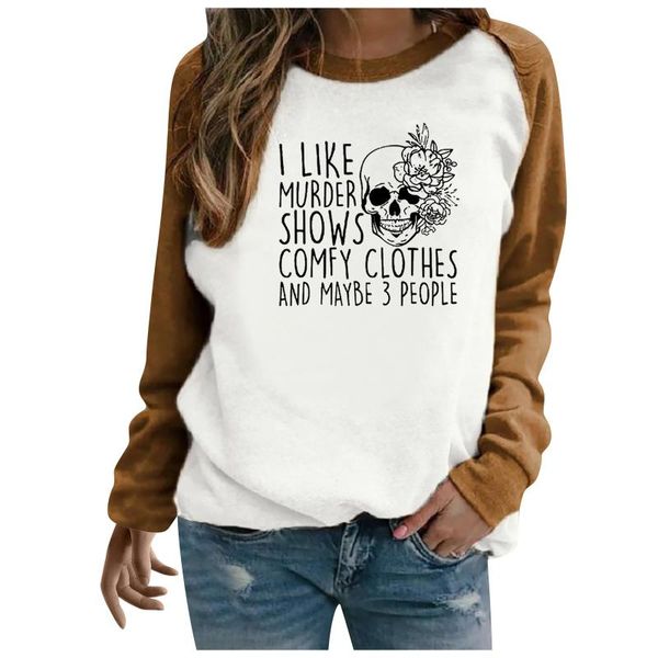 

women's t-shirt autumn imitation cotton fashion splicing halloween print pattern long-sleeved female clothes mujer camiseta, White