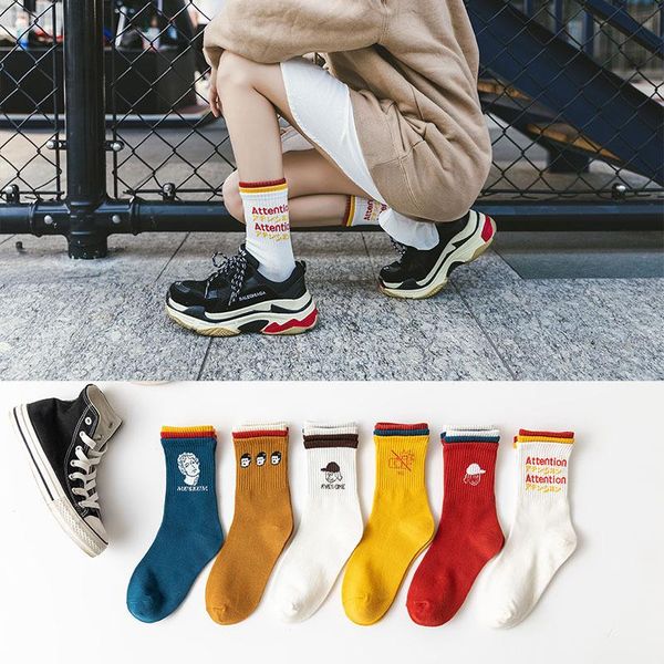 

socks & hosiery spring and summer retro skateboard harajuku couple fashion embroidery cute cartoon, Black;white