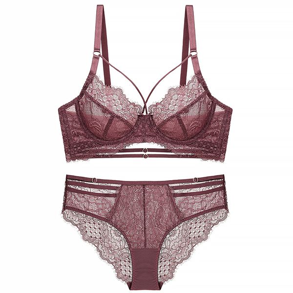 Kadınlar için Sütyen Set Sexy Lingerie Dantel Sheer Balenli Unline Strappy Çiçek Desenli Bayan Iç Çamaşırı Şeffaf Sutyen Yaz