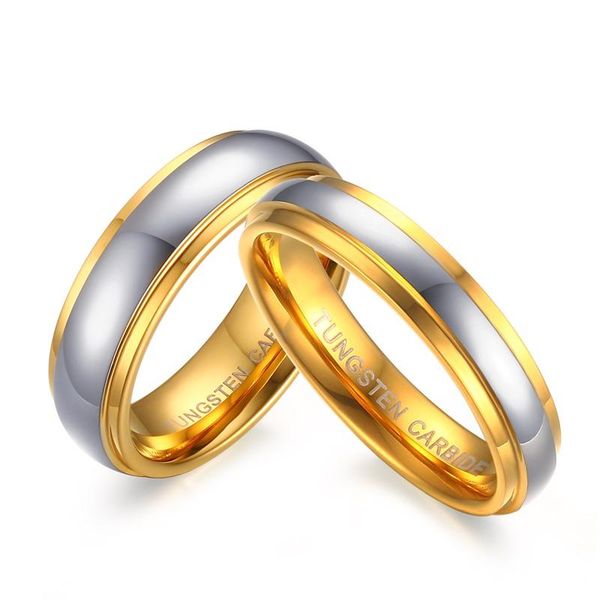 

wedding rings gold-color tungsten carbide ring bands for couples lover 4mm women 6mm men engagement promise r457g, Slivery;golden