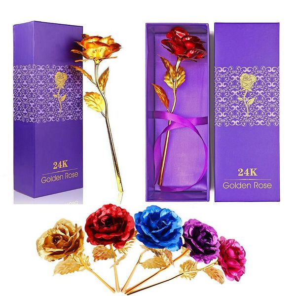 

24k foil plated rose gold rose wedding party valentine's day mother's day gifts with box lover artificial bouquet