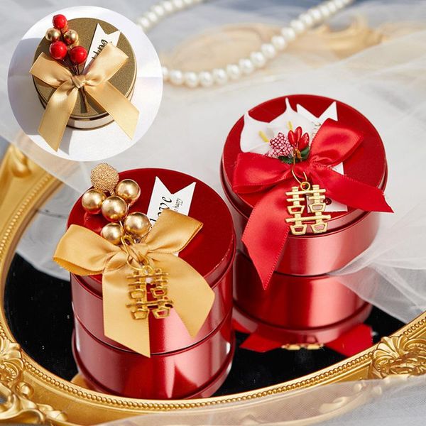 

gift wrap bow ribbon decor storage box for party supplies flower design wedding candy chocolate tin round caddy metal favor
