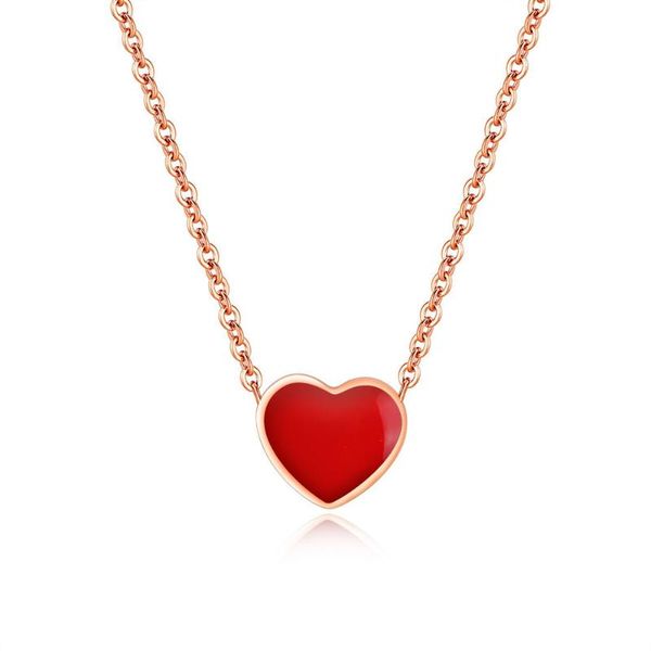 

firebros 2021 new rose gold color stainless steel red heart pendant necklace choker collar women jewelry gift gx1350, Golden;silver